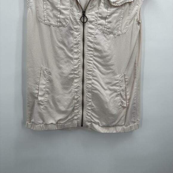 XCVI Vest Womens XS Beige Hooded Sleeveless 100% Tencel Utility Zip Pockets - Picture 3 of 12